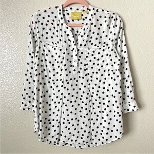 Anthropologie Maeve White Polka Dot Dalmation Spotted Henley Sz XS